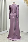 Pelerinli Drape Detay Saten Garnili Abiye - Lila - MN-4791