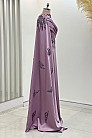 Pelerinli Drape Detay Saten Garnili Abiye - Lila - MN-4791
