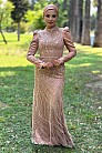 Portatif Kuyruklu Özel İşlemeli Saten Diva Abiye - Rose - MN-4655