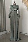 Şifon Ve Boncuk İşlemeli Nadia Abiye - Mint - MN-4817