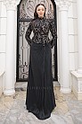 Taş İşlemeli Drapeli Saly Abiye - Siyah - MN-5355