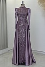 Taş İşlemeli Saten Flowers Abiye - Lila - MN-4779