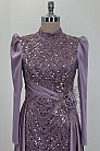 Taş İşlemeli Saten Flowers Abiye - Lila - MN-4779