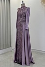 Taş İşlemeli Saten Flowers Abiye - Lila - MN-4779