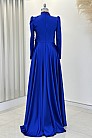 Taş İşlemeli Saten Flowers Abiye - Saks - MN-4780