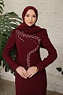 Taş İşlemeli Zarif Rozary Tesettür Abiye - Bordo - MN-5178
