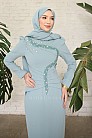 Taş İşlemeli Zarif Rozary Tesettür Abiye - Mint - MN-5177