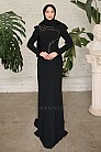 Taş İşlemeli Zarif Rozary Tesettür Abiye - Siyah - MN-5176