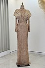 Tasarım Pile Drape Detay Lima Abiye - Gold - MN-4810