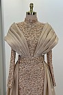 Tasarım Pile Drape Detay Lima Abiye - Gold - MN-4810