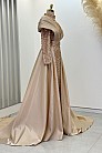 Tasarım Pile Drape Detay Lima Abiye - Gold - MN-4810