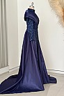 Tasarım Pile Drape Detay Lima Abiye - Lacivert - MN-4809