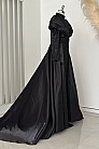Tasarım Pile Drape Detay Lima Abiye - Siyah - MN-4865