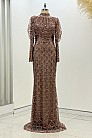 Tül İşlemeli Tasarım Elenor Abiye - Bronz - MN-5057