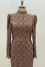 Tül İşlemeli Tasarım Elenor Abiye - Bronz - MN-5057