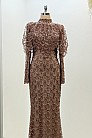Tül İşlemeli Tasarım Elenor Abiye - Bronz - MN-5057