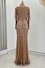 Tül İşlemeli Tasarım Elenor Abiye - Gold - MN-4803