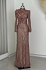 Yaprak Detay İşlemeli Amara Abiye - Bronz - MN-4806