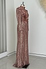 Yaprak Detay İşlemeli Amara Abiye - Bronz - MN-4806
