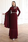 Zarif Pelerinli Taş İşlemeli Lina Abiye  - Bordo - MN-5371